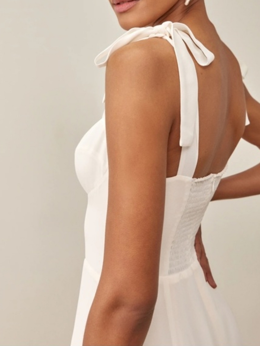 NWT Reformation Nadira Dress in Ivory Sweetheart Neckline Shoulder Strap Ties - Picture 7 of 14